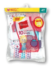 Toddler Girls 10 Pack Briefs Underwear Cotton Hanes Pre shrunk Assorted Colors