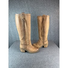 Nine West Vintage America Tall Brown Leather Braided Trim Boots Women 5.5