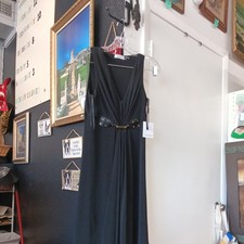 V11.    Calvin Klein Black Midi Dress with Gold Buckle Size 6