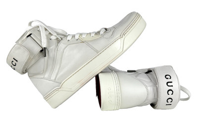 Gucci New Men 5.5 US 5 UK 39 EU High Top Great White Leather Logo Sneakers Shoes
