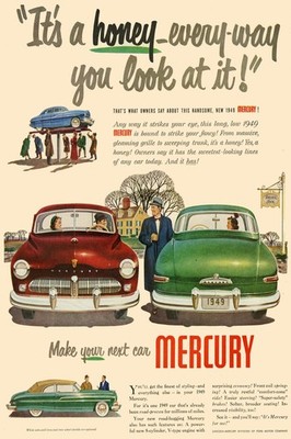 1949 Mercury Ad Poster   - 24x36  Rare Reprint    - 200gsm Paper ️ Hi-Res 