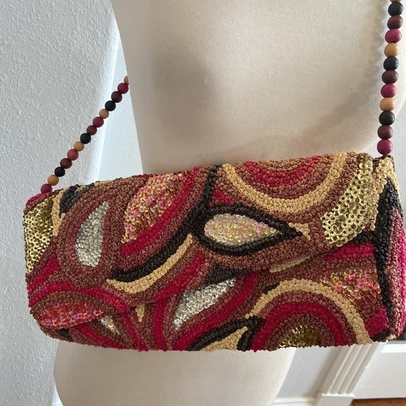 Bolso de Hombro Timmy Woods Cuentas Lentejuelas Multicolor Boho Retro Y2K Cartera Foto 3 de 4