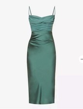 House of CB Teia Draped Corset Midi Dress Forest Green XS Wedding Guest Cocktail
