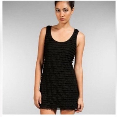 Divided H&M Women s Size 4 Sleeveless Dress Black Textured Tiered Ruffles Scoop