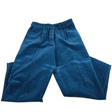 LL Bean Teal Blue Corduroy Pleated Pants Womens 16 Reg High Rise Stretch 0 BMP1