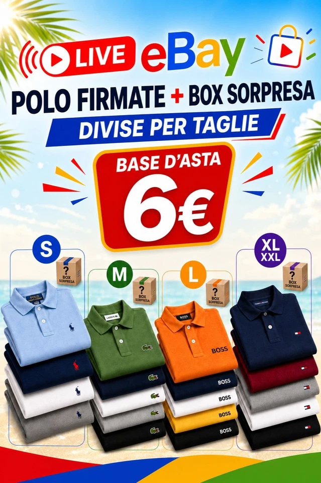 Polo firmate🔥 & box sorpresa🎁 per taglia: aste live da 6€💸 solo affari🚀