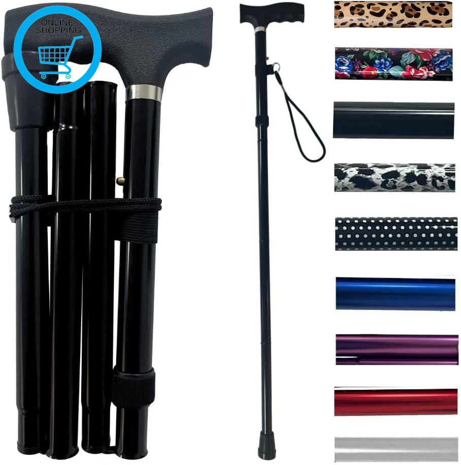 Healthcare Folding Walking Stick–Adjustable Height Lightweight Aluminium Cane fo