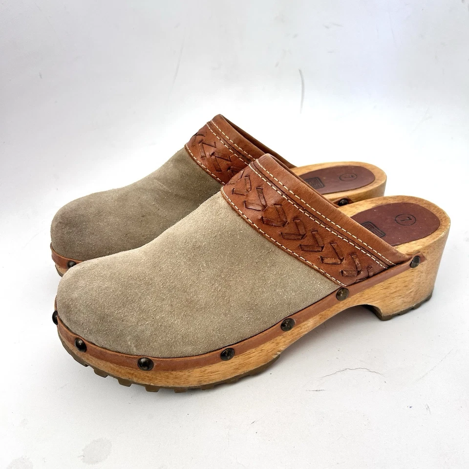 Zuecos de colección Faded Glory Y2k para mujer 8 cuero gamuza tostado madera‎ tacón grueso sin cordones Foto 3 de 4