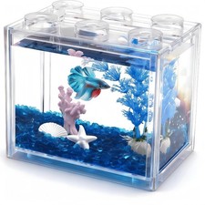 0.6 Gallon Small Betta Fish Tank Mini Aquarium Stackable Blue Gravel Decor