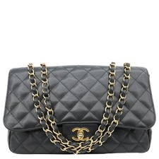 CHANEL Classic Flap Quilted Caviar Leather Shoulder Bag Black