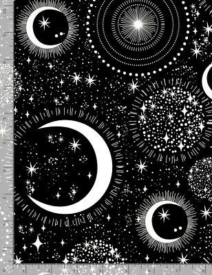 Space Fabric - Glow in Dark Moon & Stars Black - Timeless Treasures YARD