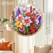 Spring Wildflower Bouquet Suncatcher, Stained Glass Style Acrylic Window Decor