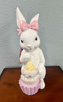 Easter Bunny With Pink Bow And Cupcakes Sweet Treats 