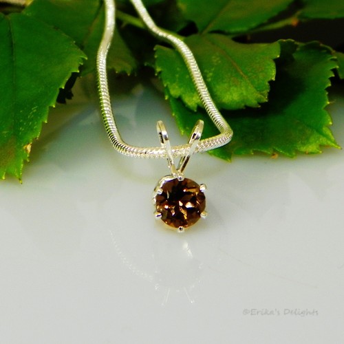 Golden Brown Smokey Quartz Sterling Silver Pendant w/ Snake Chain Necklace - Imagen 5 de 8