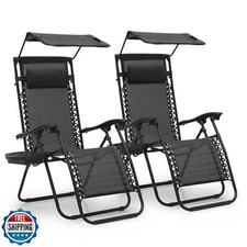 MoNiBloom Zero Gravity Chair Set of 2 with Canopy Shade, Patio Folding Anti G