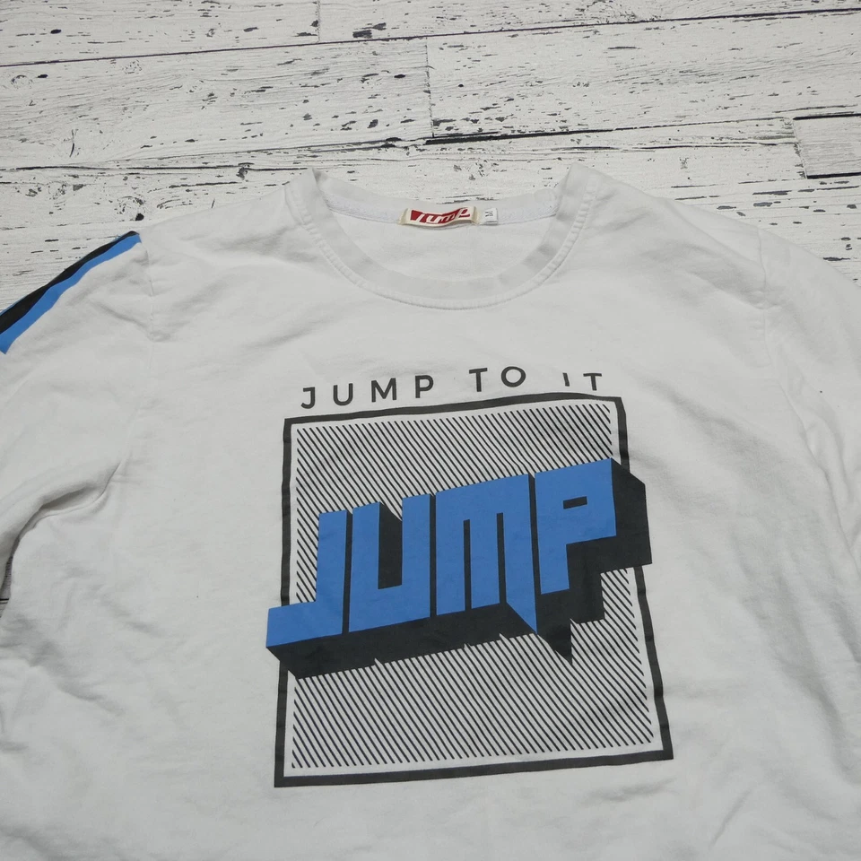 VINTAGE Jump To It Shirt Womens Medium Est. 2003 Long Sleeve Boxy Crop Retro 80s - Image 2 of 4
