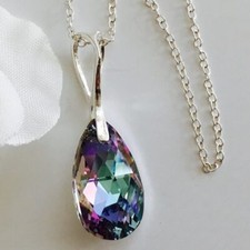 925 Silver Crystal Necklace Pendant Tear Pear Made With Austrian Crystals
