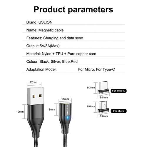 Magnetic Charging Phone Cable Type C For Samsung S8+ S9 Plus Charger Fast USB C - Zdjęcie 12 z 26