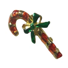 Candy Cane Pin Brooch 2 In Jewelry Christmas Xmas Holiday Bow Red Party Goldtone