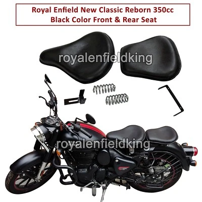 Adapté Pour Royal Enfield Neuf Classique 350 Reborn " Avant & Arrière Cuir Noir - Photo 1/4