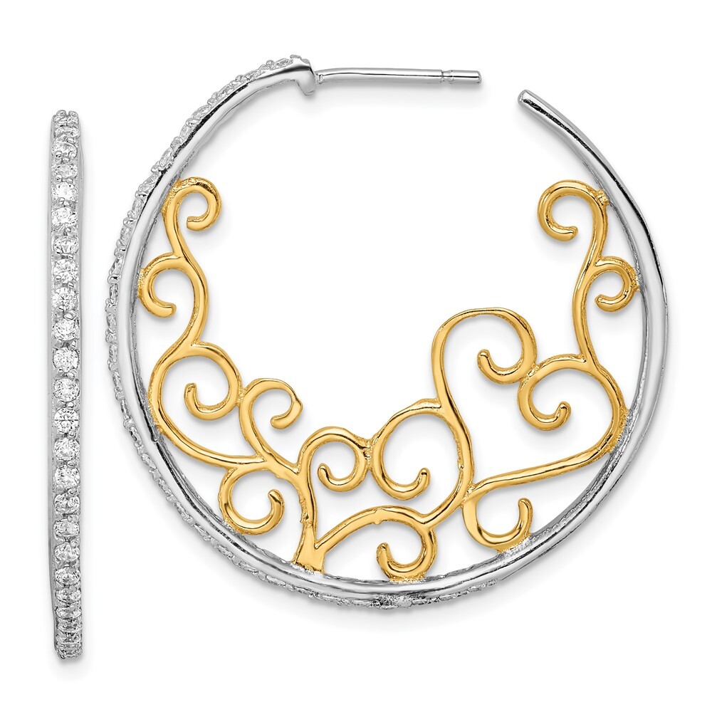35mm Cheryl M 925 Silver & Gold-plated Brilliant-cut CZ Swirl Hoop