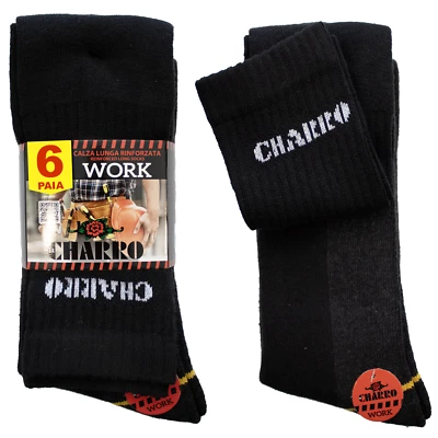 CHARRO - 6 PAIA CALZE WORK LUNGHE SPORT LAVORO RINFORZATE SPUGNA COTONE
