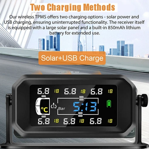 Wireless Solar TPMS LCD Car Tire Pressure Monitoring System + 6 External Sensors - Picture 6 of 16