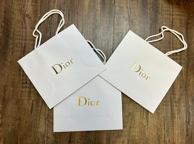 Lot of 3 Dior White Pebbled Textured Gift Bag  Medium 10.5x9x4.5''