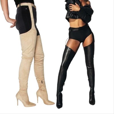 thigh high boots with attached belt