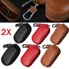 2pc Leather Car Remote Key Fob Chain Zipper Pouch Wallet Holder Bags Case Cover