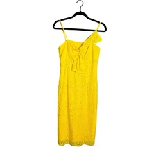 Trina Turk Midi Dress Size 0 Yellow Eyelet Bow Detail Spaghetti Straps NEW