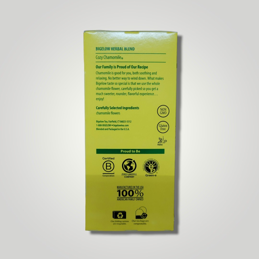 Bigelow Cozy Chamomile herbal tea, 28 standard tea bags/Box, dispenser