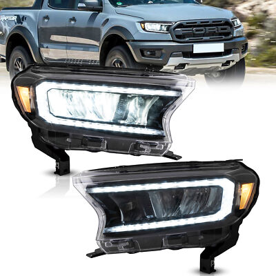 2*VLAND Full  LED Headlights For 2016-2021 Ford Ranger Reflector Assembly smoked