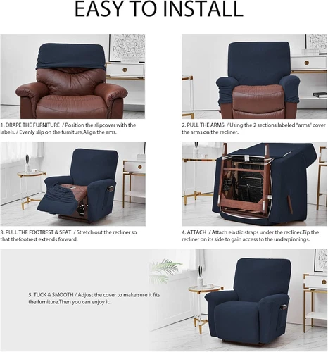 Stretch Relaxsessel Schonbezüge mit Seitentasche 4-teilig Liegesofa Bezug - Bild 104 von 116