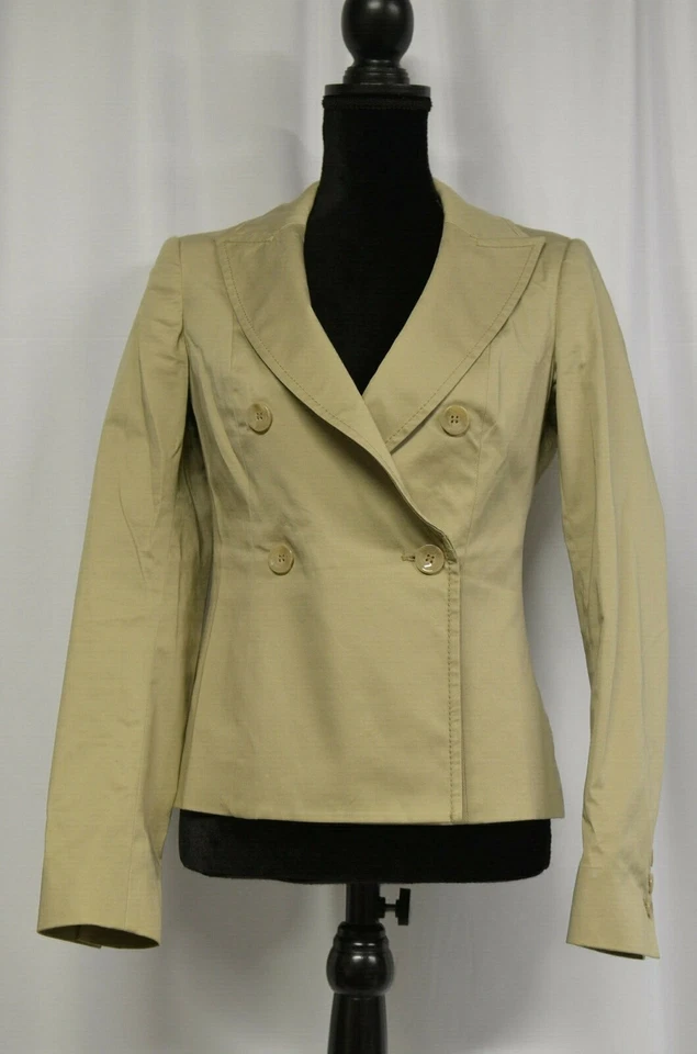 Blazer Sisley Talla 40 Beige Doble Pecho Envoltura Parcial Mezcla Algodón Forrado Chaqueta Foto 3 de 4