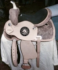 CUSTOM MADE Tooled Western Barrel Saddle with matching tack Set And Free Ship.