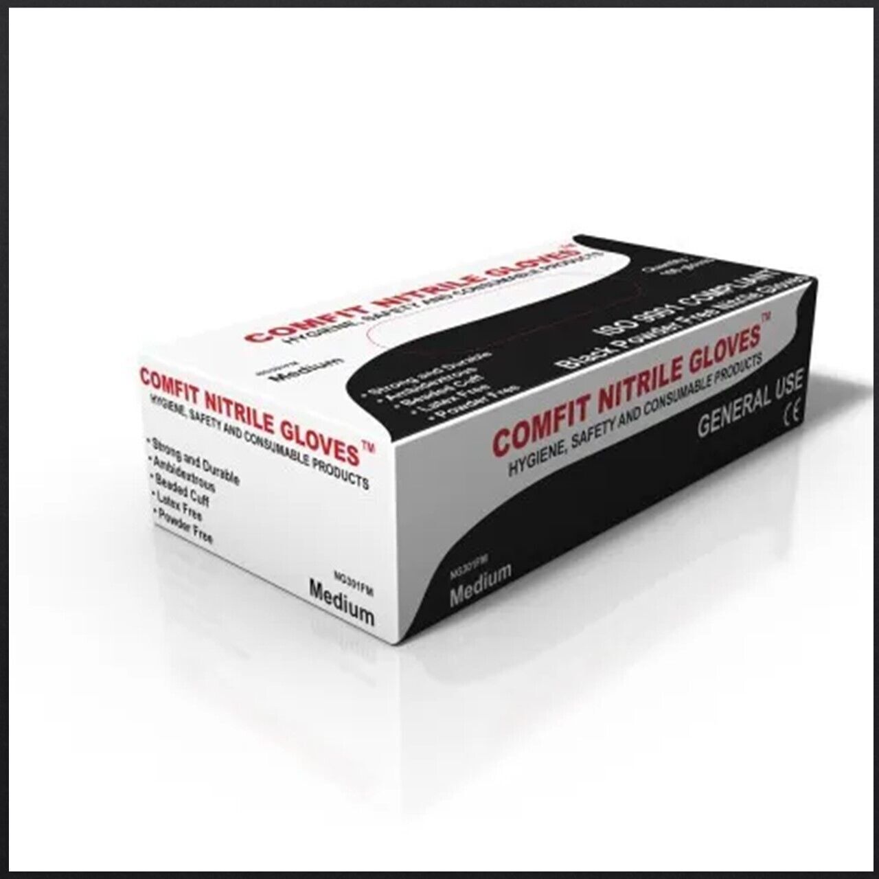 NITRILE GLOVES POWDER FREE LATEX BLACK STRONG & DURABLE COMFIT