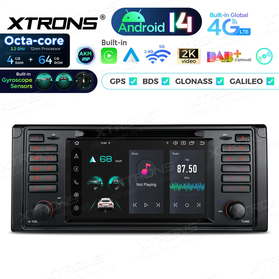 8-Core 4G LTE 64G Android 14 Car Radio DSP 7" GPS DVD for BMW 5 Series M5 E39 - Image 2 of 4