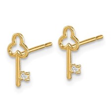 Solid 14K Real Yellow Gold Key Stud Earrings 9mm x 4mm - GK990