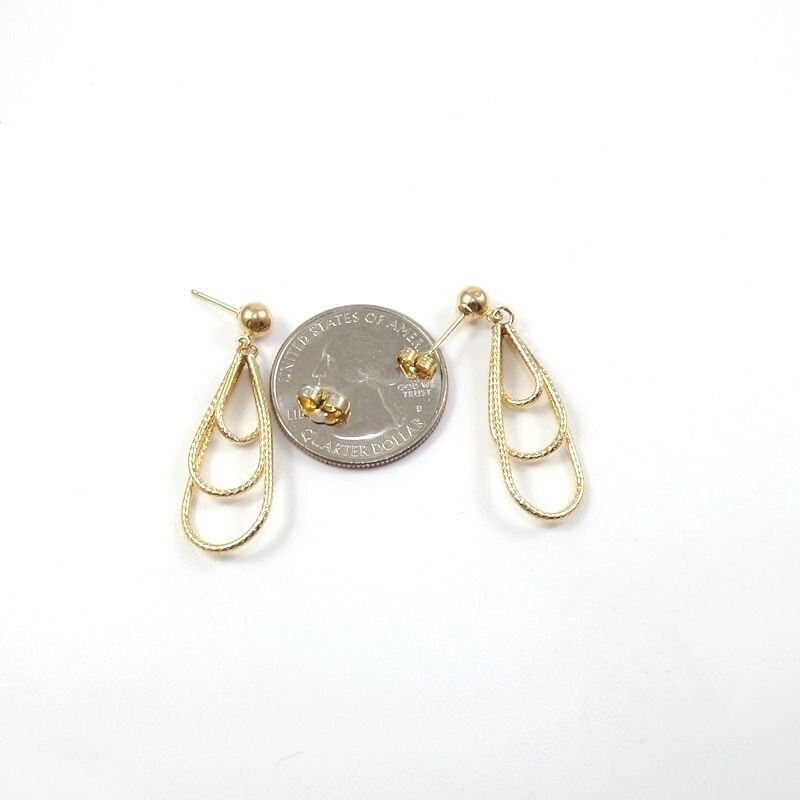 Solid 14K Yellow Gold Dangle Multi Oval Modern Ea… - image 3