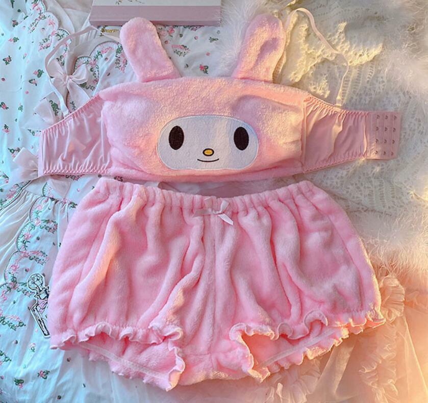 Cute Melody Women's 2 Piece Soft Cotton Plush Bra and Panty Set  M