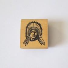Graphic Rubber Stamp Native American Front Full Face Chief Feather Headdress