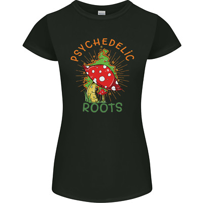 Psychedelic Roots Magic Mushrooms LSD Hippy Womens Petite Cut T-Shirt
