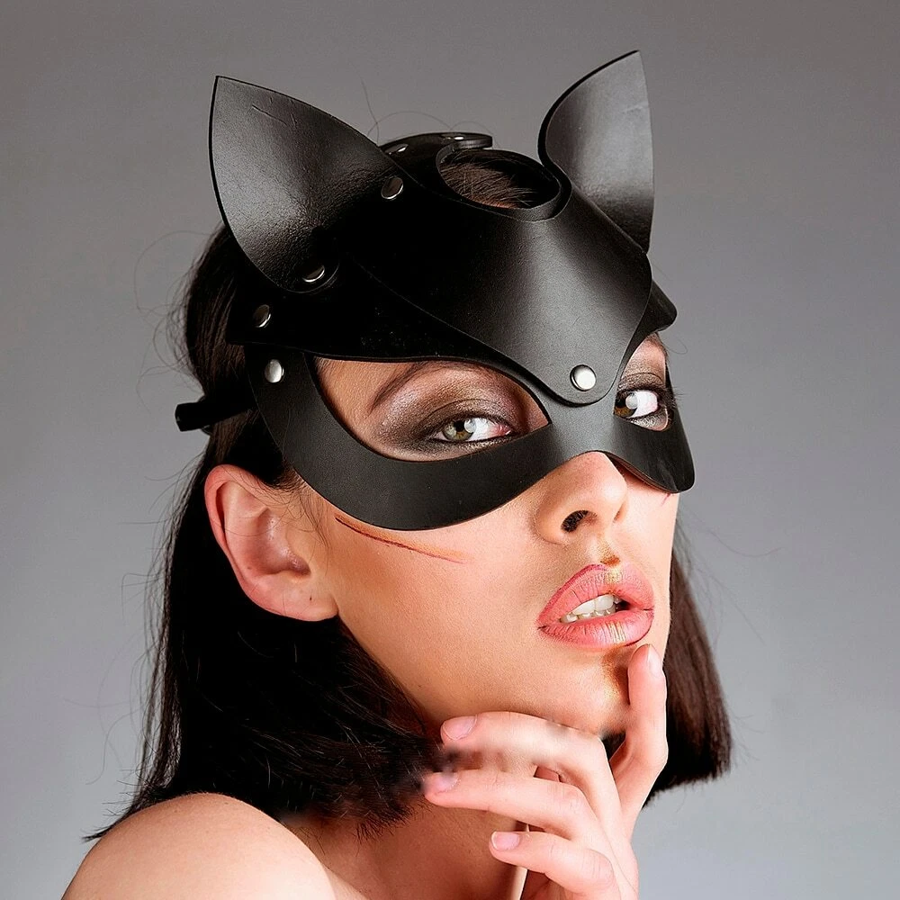 Leather Catwoman Masks Fetish Face Bondage Adjustable Mask Cosplay Porn  Costume | eBay