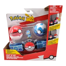 Pokemon Clip N Go Poke Ball Belt and 2" Piplup Battle Action Figure Set