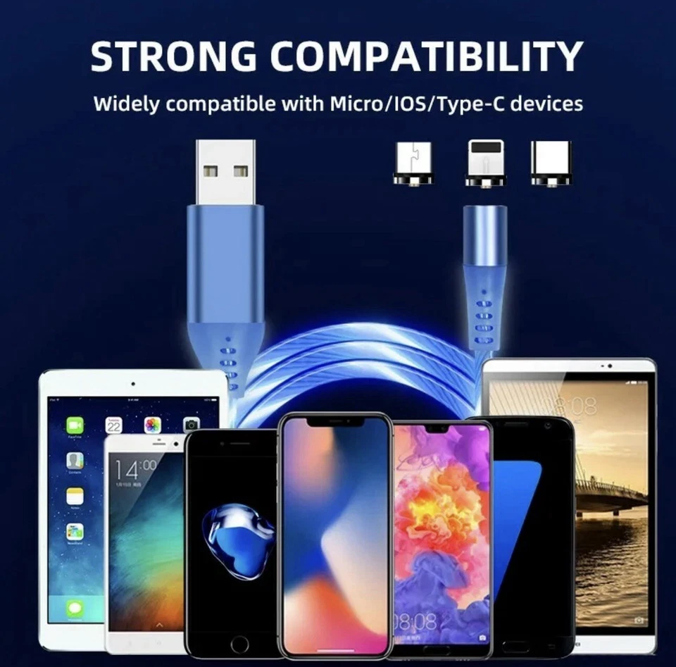 LED 3 in 1 Magnetic Charger Cable Fast Charging USB 2.4A For UNIVERSAL mobile  - Image 4 of 4
