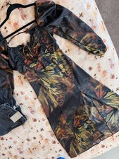 Urban Outfitters Butterfly Print Ruched Maxi Dress Balloon Sleeve Square Neck M