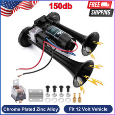 12V 150db Air Horn for Truck, Super Loud Dual Trumpet Air Horn Kit w Compressor