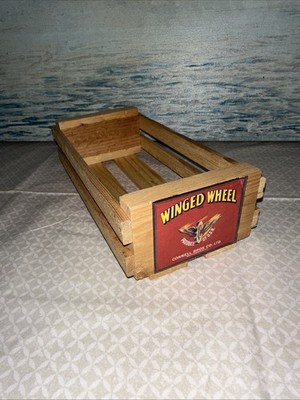 Vtg Winged Wheel Napa Valley Box Co Cassette Tape Storage Wood Crate 9.75 x 4.75