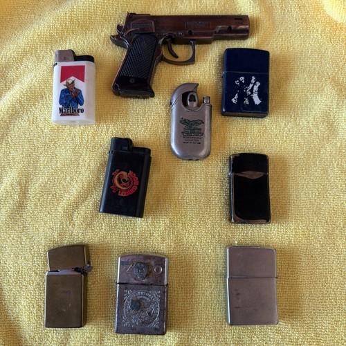 9-Lot Used Lighters 5 Zippo, 2 Minis Working Status Unk Gun Butane Make Offers